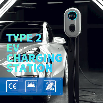 32A EV Charger Wallbox 3Phase 22.08KW محطة شحن السيارة الكهربائية Type2 كابل 5 متر مع شاشة LCD